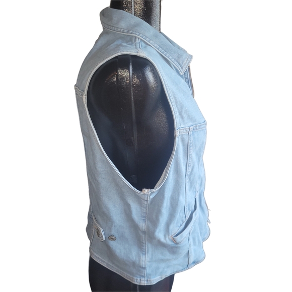 American Eagle Light Wash Denim Zippered Vest L - Picture 3 of 6
